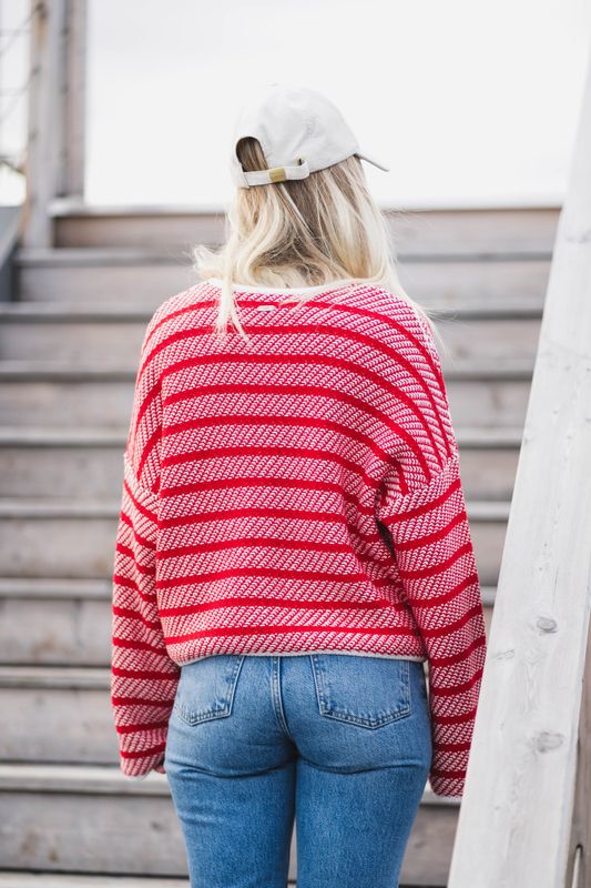 Polly Knitted Cardigan Poppy Red Stripe 