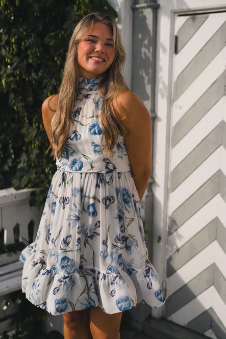 Hovedbilde Fern Halterneck Ruffled Mini Dress Tulip Blue 