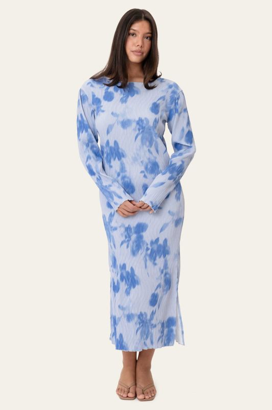 Odaic Dress Abstract Blue Flower Print
