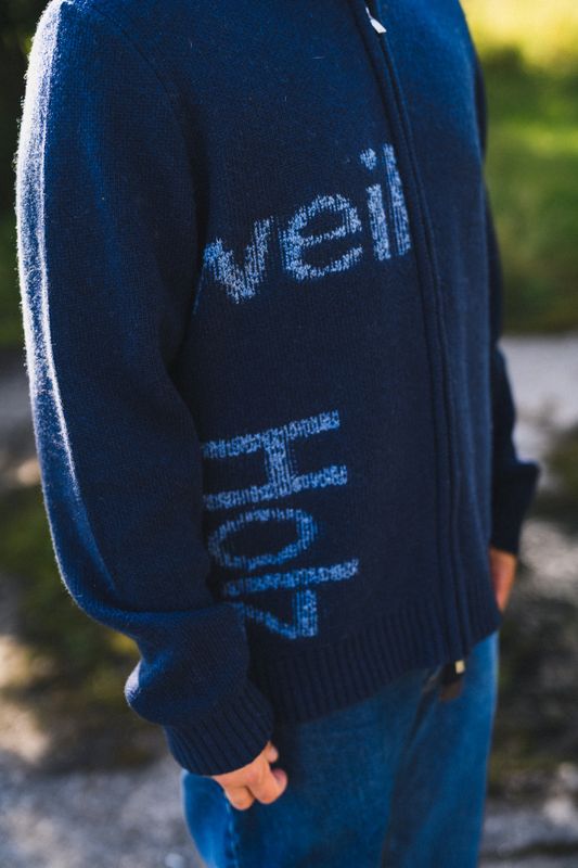 Haza Logo Zip Cardigan Blue Mix 