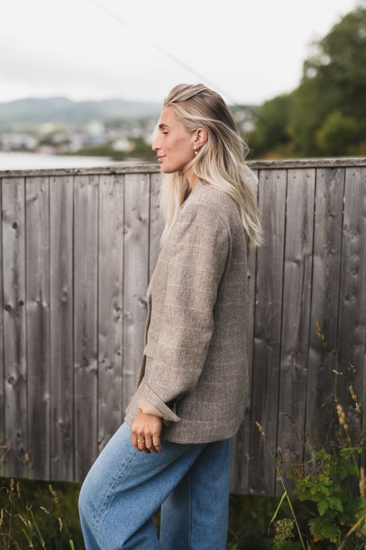 Brook Check Blazer Taupe Herringbone 