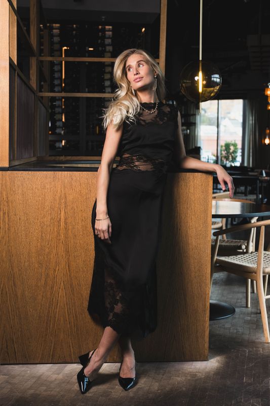 Desire Lace Trimmed Cut Out Midi Dress Black 