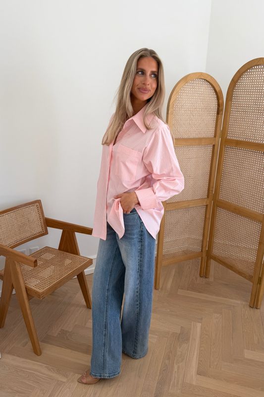 Isabellaic Shirt Pink White Stripes 