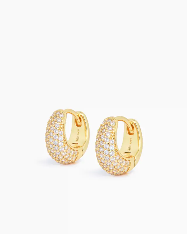 Pavé Dome Huggies Gold