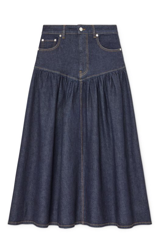 Stretch Denim Long Skirt Rinse 