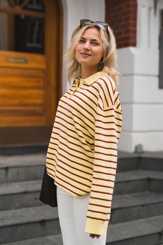 Adanne Polo Knit Stripe Yellow/Rust 