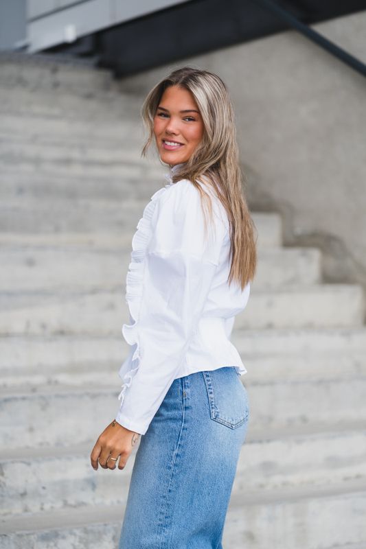 Sanna Ruffle Smock Blouse White 