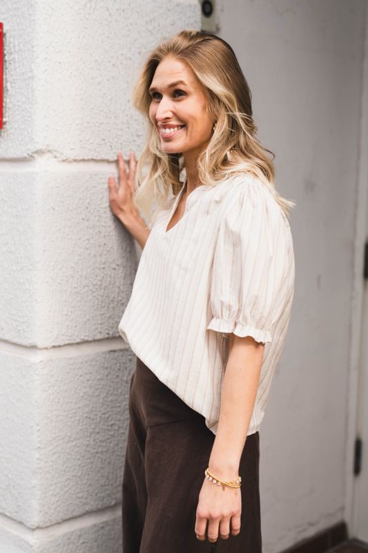 Odesa Linen Stripe Blouse Sand 
