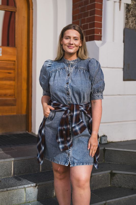 Denice Denim SS Dress Bleach Denim 