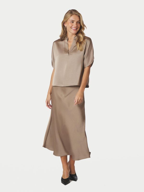 Anelle Heavy Sateen Blouse Dark Taupe 