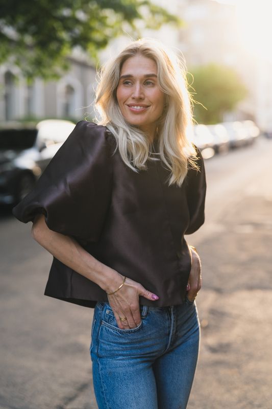 Cleo Pouf Sleeve Blouse Chocolate