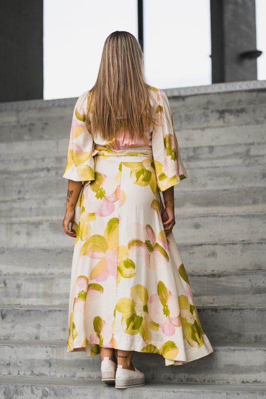 Marga 3/4 Wrap Long Dress Pristine Marga Aop 