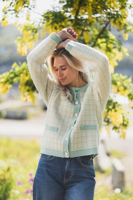 Hovedbilde Livia LS Short Knit Cardigan Lichen Birch 