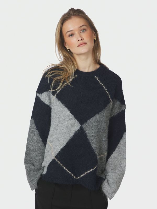 Inga Check Fluff Knit Blouse Navy 