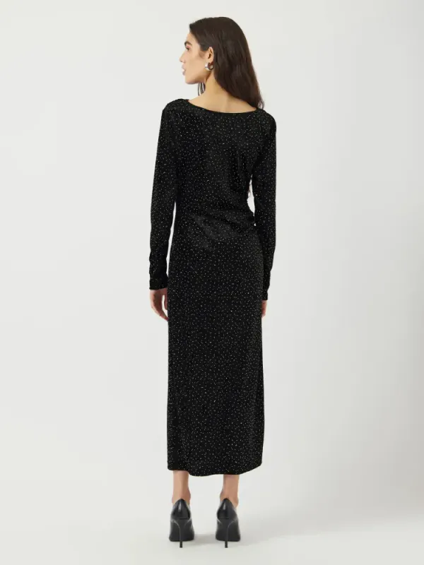 Tilla LS Velvet Long Dress Black W/Rhinestones 