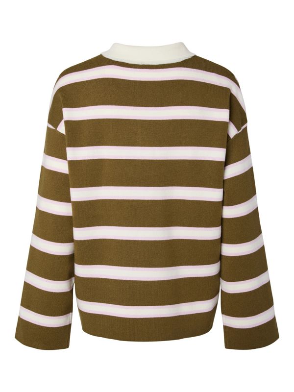 Isabell LS Polo Knit Pullover Fir Green W. Stripes