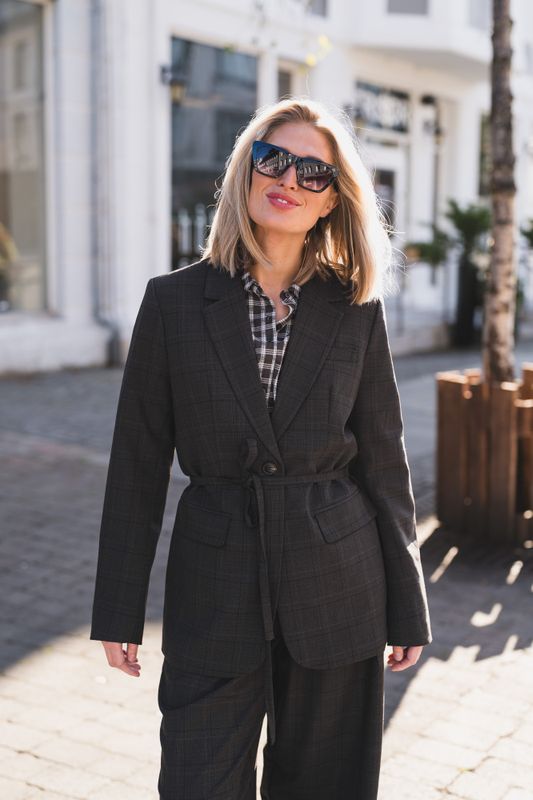 Johnna Blazer Check Dark Brown/Corn