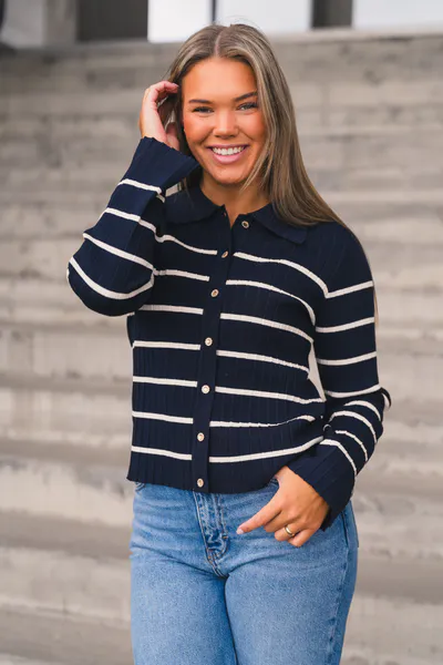 Hovedbilde Limana LS Knit Cardigan Navy Blazer Birch 