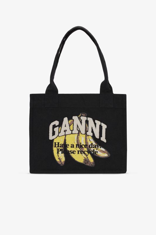 Large Easy Shopper Pocket Banana Print Black 