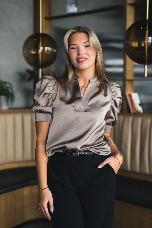 Roella Heavy Sateen Blouse Dark Taupe 