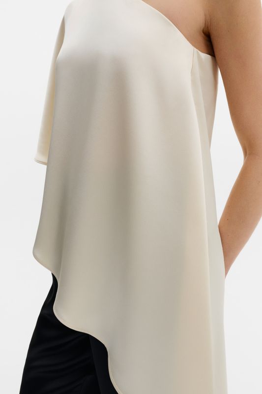 Aria One Shoulder Asymmetric Satin Blouse Pearl 