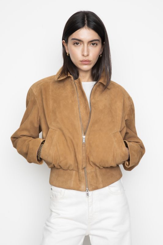 Lex Bomber Jacket Light Camel Suede 