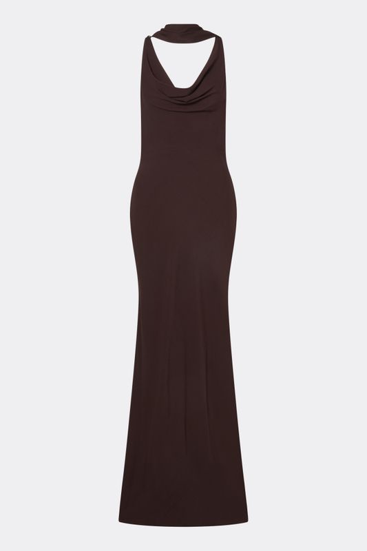 Vida Cowl Neck Scarf Maxi Dress Espresso 