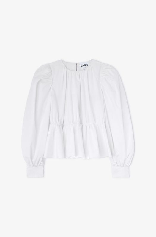 Compact Poplin Gathered Peplum Blouse Bright White 
