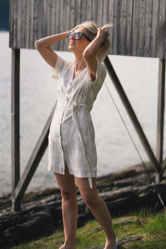 Cari Short Print Dress Ecru Mix