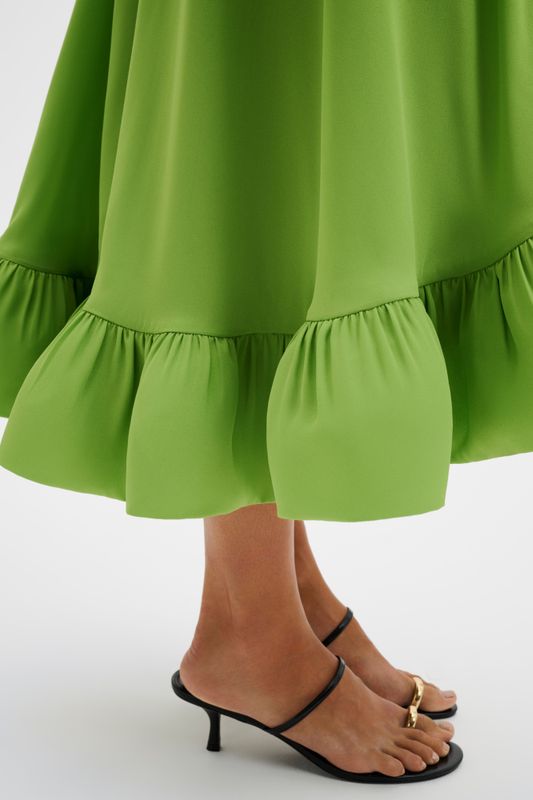 Sabrina Halterneck Ruffled Midi Dress Lime 