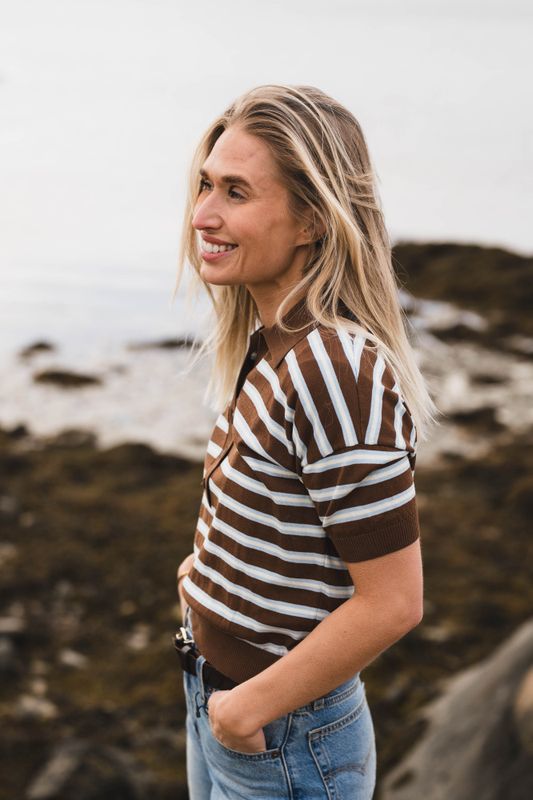 Emira Knit Polo Top Dark Brown 