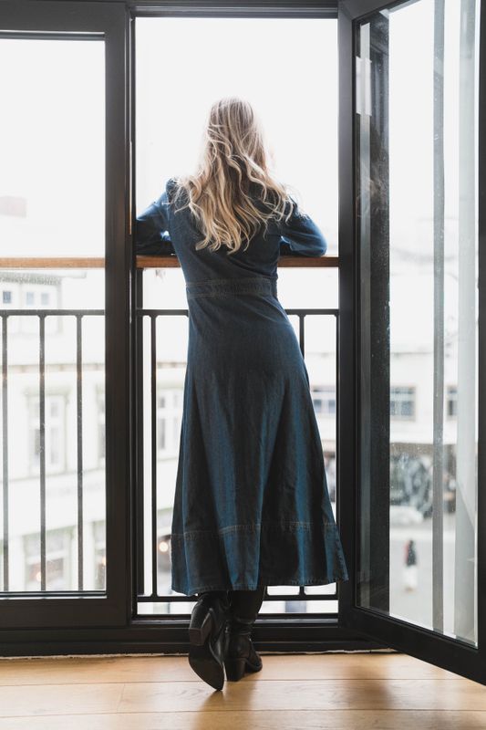 Denim Button-Down Dress French Blue 