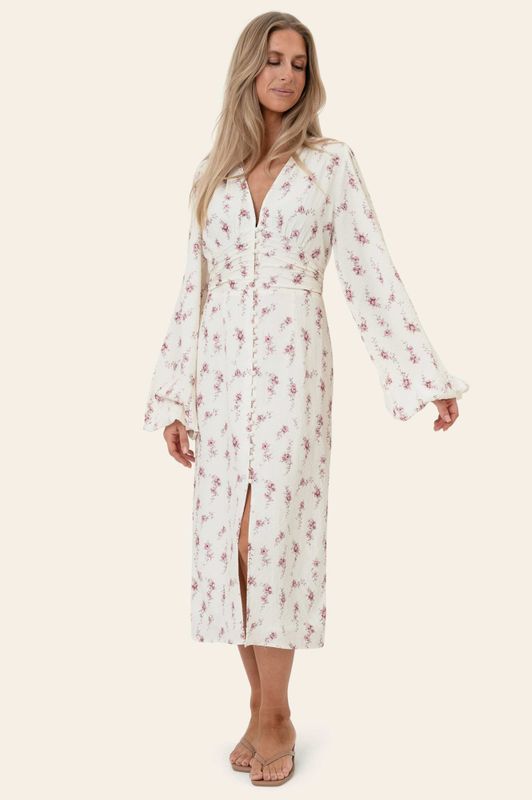 Adaic Long Dress Off White Vintage Rose