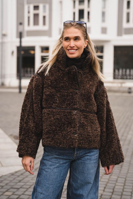 Castor Faux Fur Jacket Dark Brown 