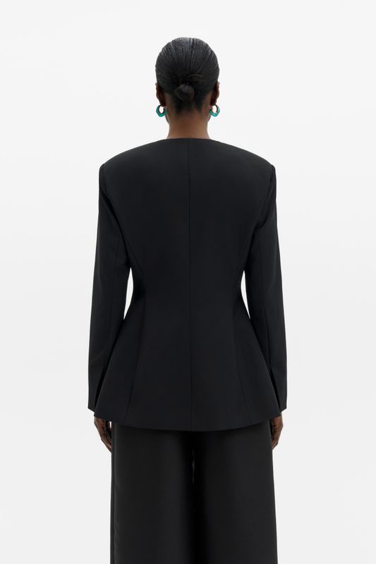 Carol Collarless Wool-Silk Evening Blazer Black 