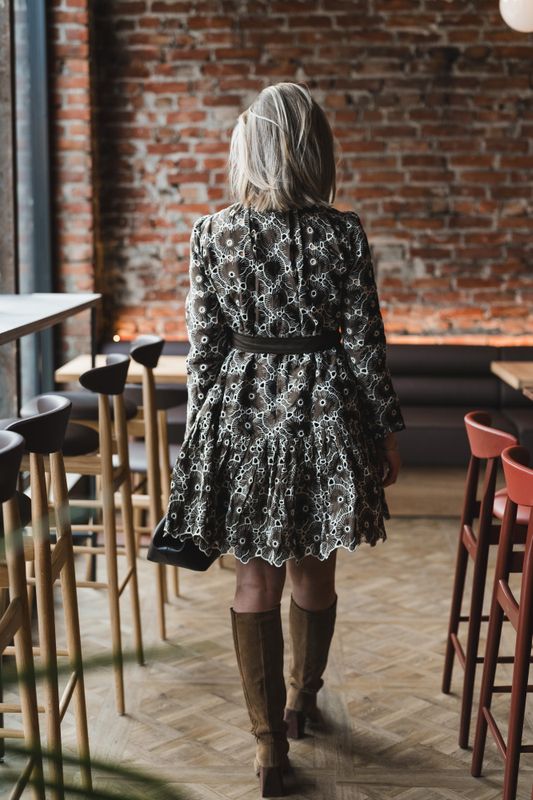 Embroidery Mini Dress Chocolate 