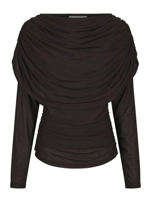 Lottuna Drapy Mesh Blouse Dark Brown 
