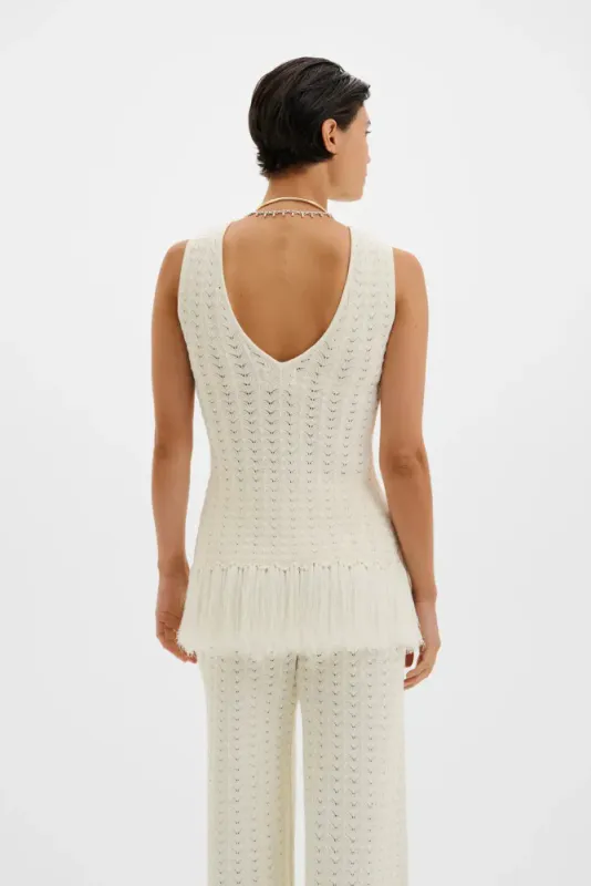 Amal Knitted Fringe Top White 