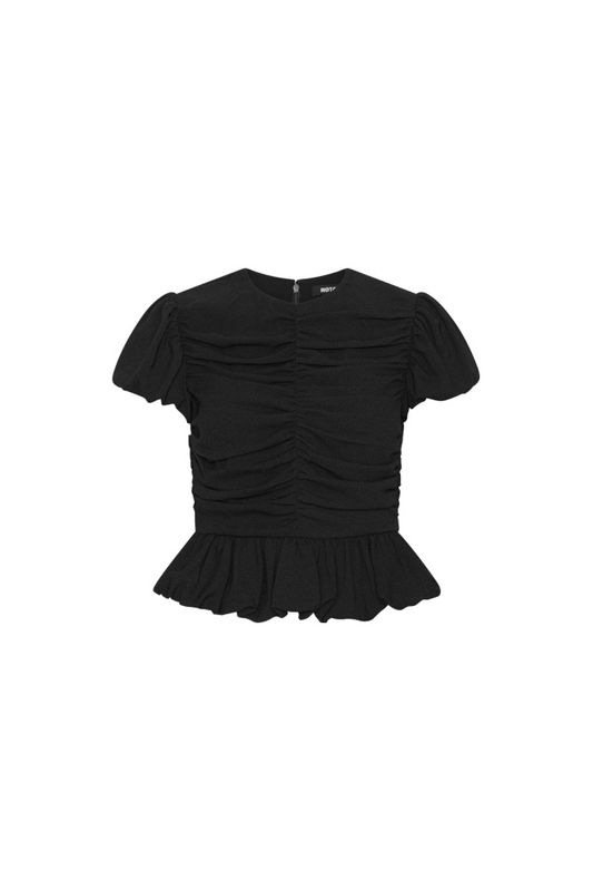 Ruched Puff Sleeve Top Black 