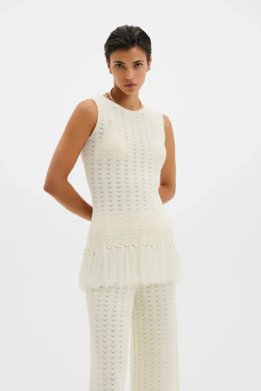 Amal Knitted Fringe Top White 
