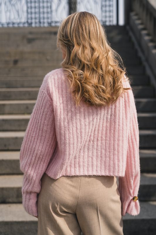 Cierrou Rib Cardigan Chalk Pink 
