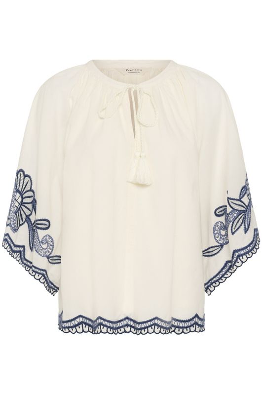 Biancha Blouse Whisper White W Blue Emb