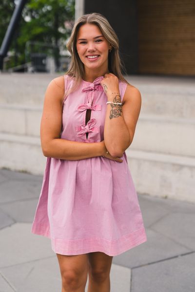 Hovedbilde Washed Stretch Cotton Mini Bow Tie Dress Bleached ...