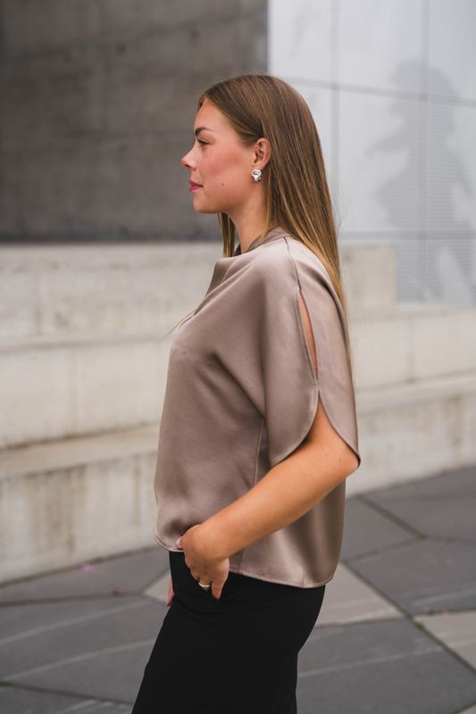 Anelle Heavy Sateen Blouse Dark Taupe 
