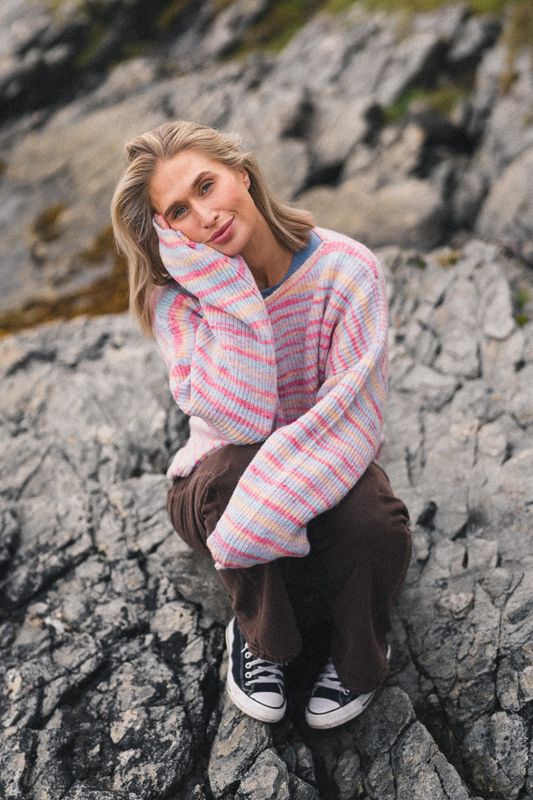 Knitted Melange Striped Sweater Multi Colour 