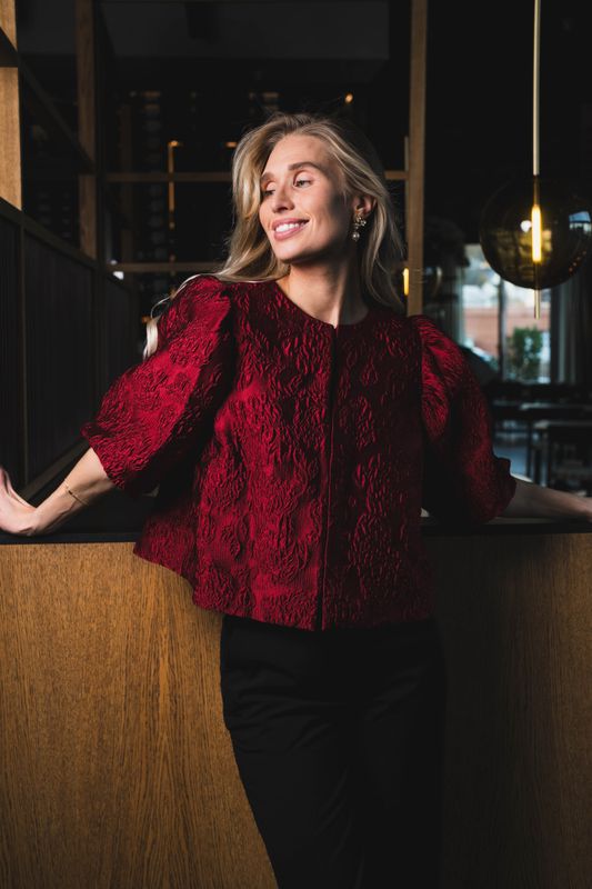 Cleo Pouf Sleeve Blouse Deep Red 