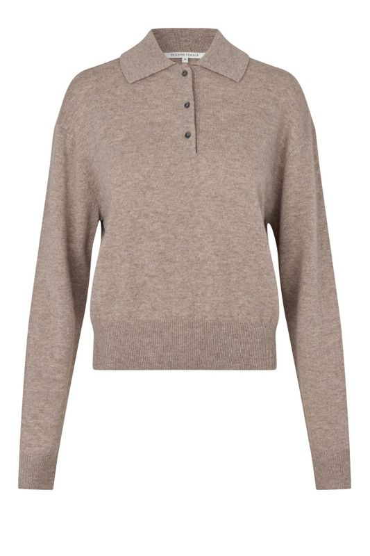 Longo Knit LS Collar Mid Brown Melange 