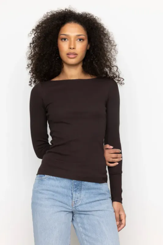 Petronella Rib Boatneck Dark Brown 