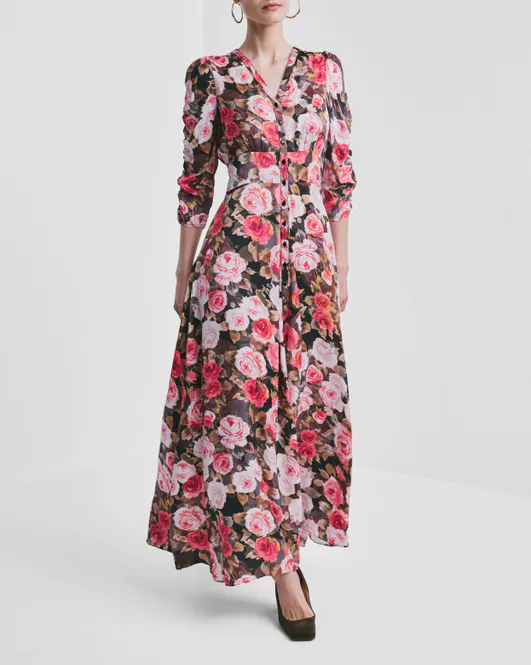 Hovedbilde Satin Button-Down Dress Midnight Roses 