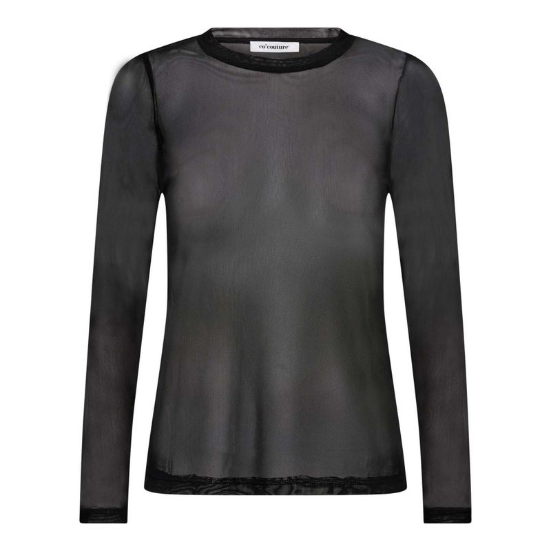 Mesh O-Neck Blouse Black 